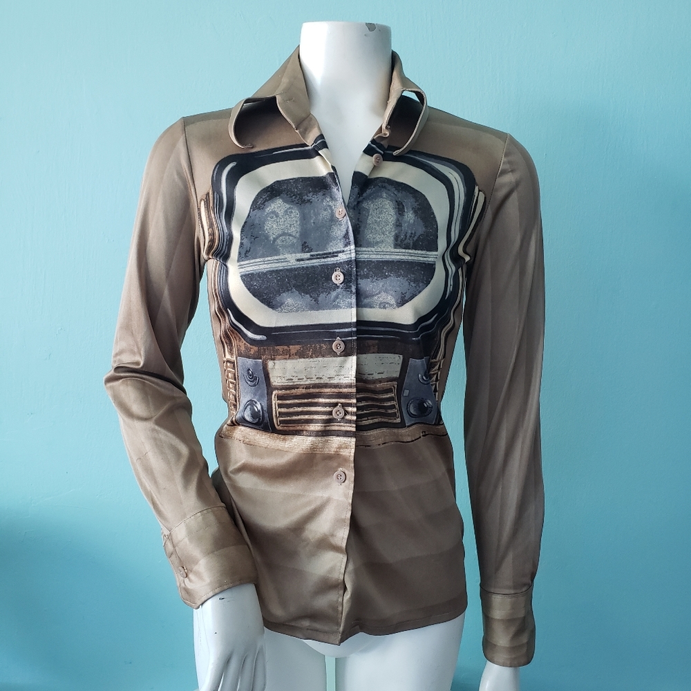 True vintage 1970s Nik Nik pop art television disco shirt polyester Italy